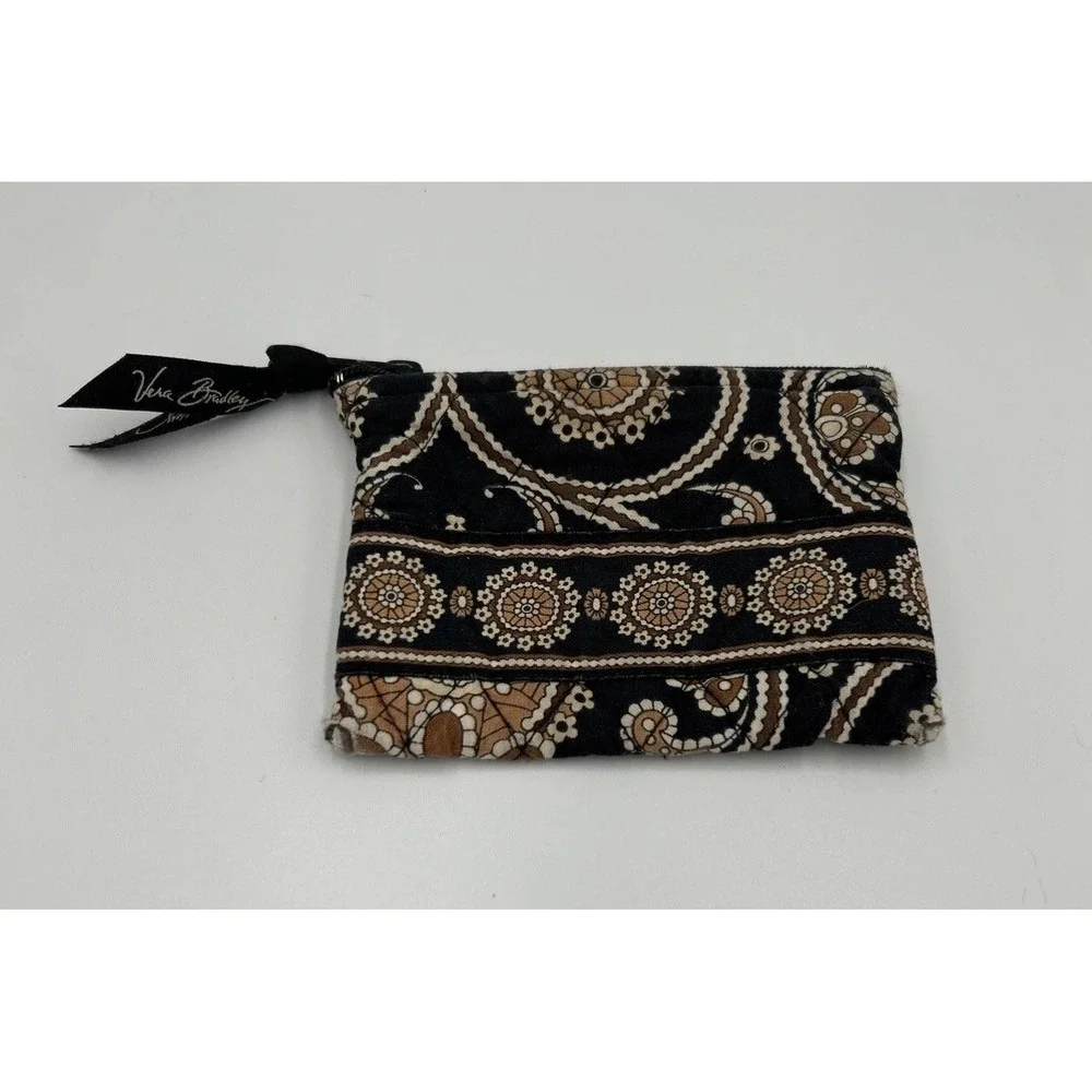Vera Bradley Black And Brown Print‎ Zip Coin Purse Wallet Card Holder - Picture 5 of 5